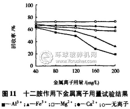 十二胺作用下金屬離子用量試驗(yàn)結(jié)果