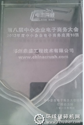 鄭州鼎盛獲&ldquo;2012年度中小企業(yè)電子商務應用十強&rdquo;