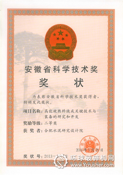 合肥水泥研究設計院獲獎獎狀