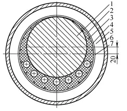 振動(dòng)篩主軸改造后填充PVC管的主軸斷面圖