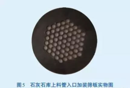 石灰石庫上料管入口加裝篩板