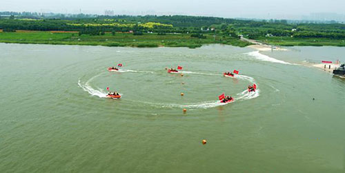 滹沱河綜合整治5號水面上的防洪搶險應急救援演練