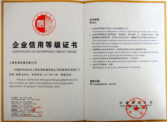 世邦機械企業信用等級證書
